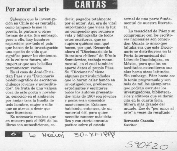 Por amor al arte  [artículo] Bernardo Chandía