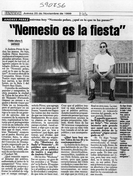 "Nemesio es la fiesta"  [artículo] Cristián Labarca B.