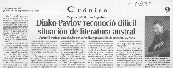 Dinko Pavlov reconoció difícil situación de literatura austral  [artículo]