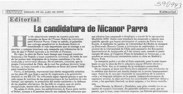 La candidatura de Nicanor Parra  [artículo]
