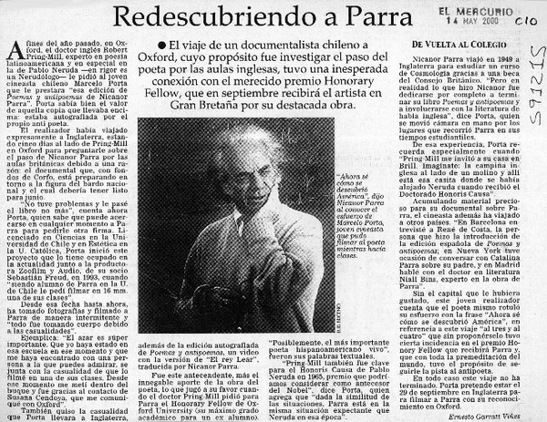 Redescubriendo a Parra  [artículo] Ernesto Garratt Viñes