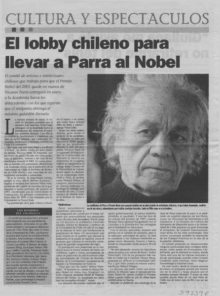 El lobby chileno para llevar a Parra al Nobel  [artículo]