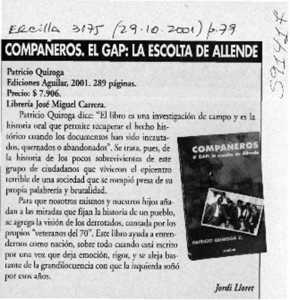 Compañeros, El GAP, la escolta de Allende  [artículo] Jordi Lloret