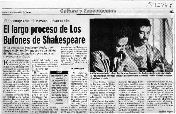 El largo proceso de Los bufones de Shakespeare  [artículo] Leopoldo Pulgar I.