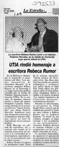UTIA rindió homenaje a escritora Rebeca Rumor  [artículo]