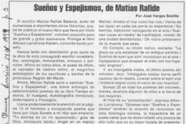 Sueños y espejismos, de Matías Rafide  [artículo] José Vargas Badilla