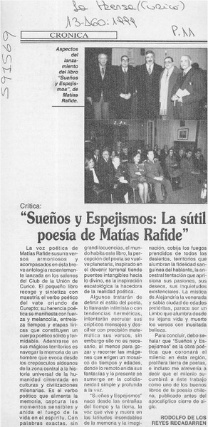 "Sueños y espejismos, la sútil poesía de Matías Rafide"  [artículo] Rodolfo de los Reyes Recabarren