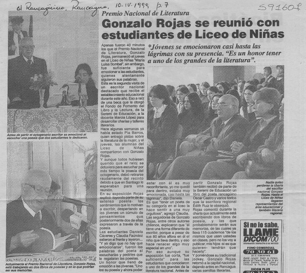 Gonzalo Rojas se reunió con estudiantes del Liceo de Niñas  [artículo]