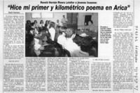 "Hice mi primer y kilométrico poema en Arica"  [artículo] Raúl Herrera