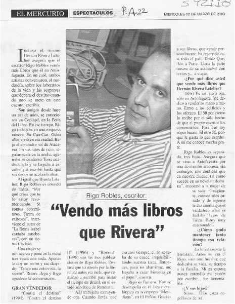 "Vendo más libros que Rivera"  [artículo] José Ossandón