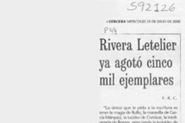 Rivera Letelier ua agotó cinco mil ejemplares  [artículo] F. R. C.