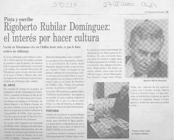 Rigoberto Rubilar Domínguez, el interés por hacer cultura  [artículo]