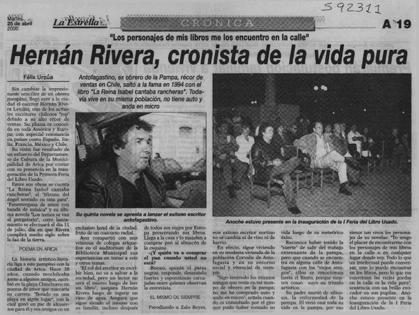 Hernán Rivera, cronista de la vida pura  [artículo] Félix Urzúa