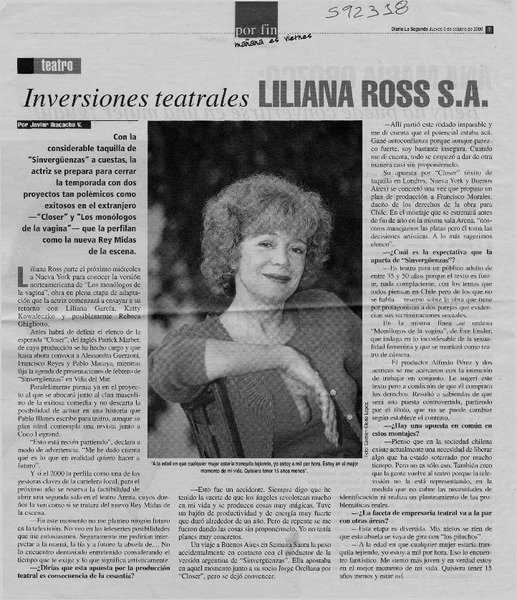 Inversiones teatrales Liliana Ross S.A.  [artículo] Javier Ibacache V.