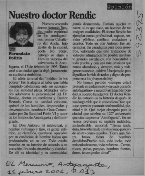 Nuestro doctor Rendic  [artículo] Ketty Farandato Politis