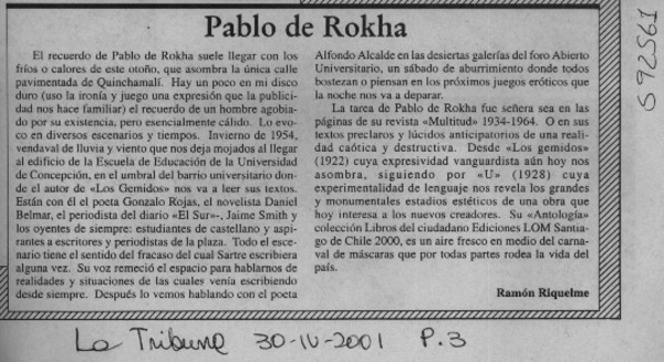 Pablo de Rokha  [artículo] Ramón Riquelme