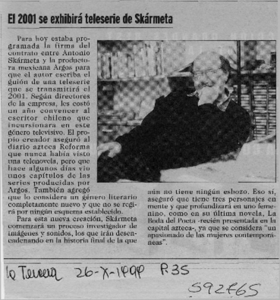 El 2001 se exhibirá teleserie de Skármeta  [artículo]