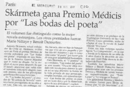 Skármeta gana Premio Médicis por "Las bodas del poeta"