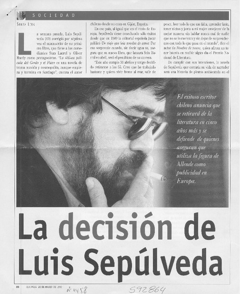 La decisión de Luis Sepúlveda  [artículo] Sonia Lira