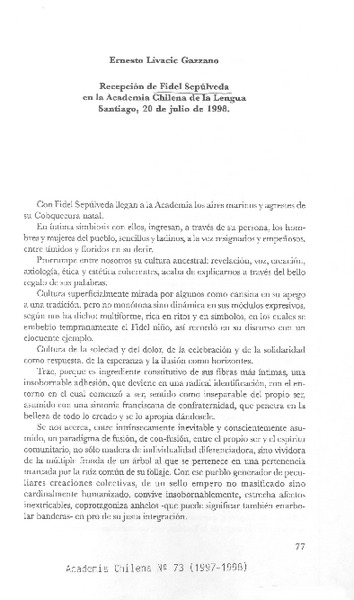 Recepción de Fidel Sepúlveda en la Academia Chilena de la Lengua