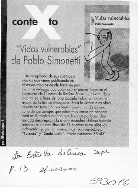 "Vidas vulnerables" de Pablo Simonetti  [artículo] Alfredo López J.