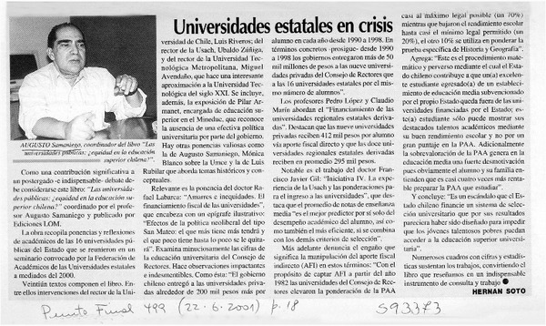 Universidades estatales en crisis  [artículo] Hernán Soto
