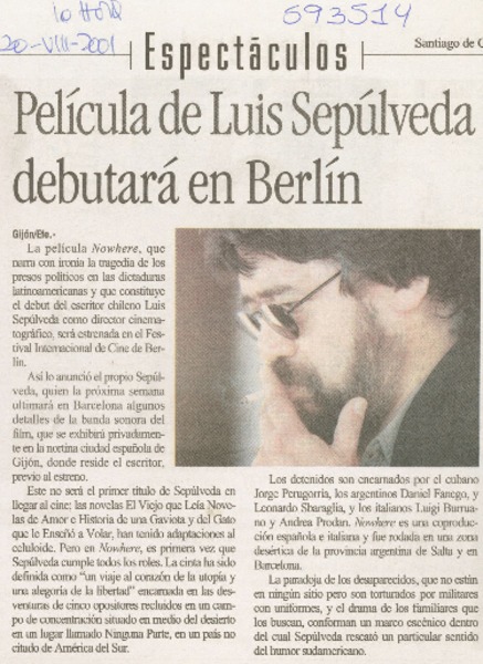 Película de Luis Sepúlveda debutará en Berlín