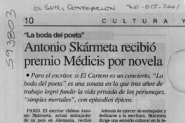 Antonio Skármeta recibió premio Médicis por novela  [artículo]