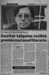 Escritor talquino recibió premio nacional literario  [artículo] Manuel Herrera