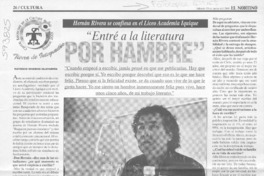 "Entré a la literatura por hambre"  [artículo] Patricio Riveros Olavarría