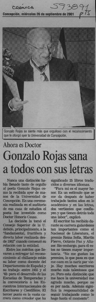 Gonzalo Rojas sana a todos con sus letras  [artículo]