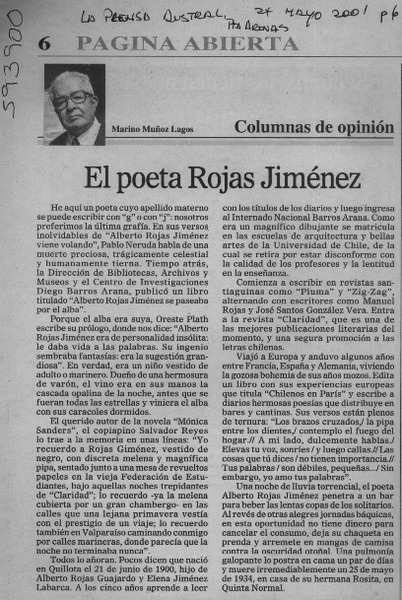 El poeta Rojas Jiménez  [artículo] Marino Muñoz Lagos