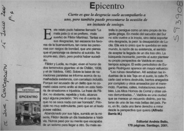 Epicentro  [artículo] Alfredo Barría M.