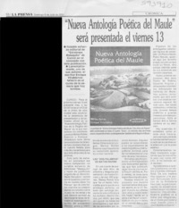 "Nueva antología poética del Maule" será presentada el viernes 13  [artículo]