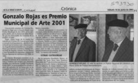 Gonzalo Rojas es Premio Municipal de Arte 2001  [artículo]