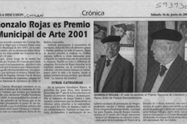 Gonzalo Rojas es Premio Municipal de Arte 2001  [artículo]