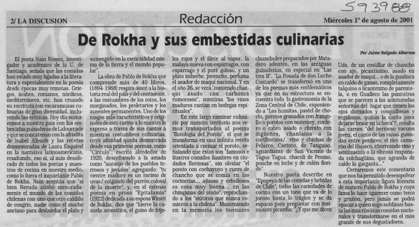 De Rokha y sus embestidas culinarias  [artículo] Jaime Salgado Albornoz