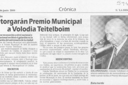 Otorgan Premio Municipal a Volodia Teitelboim  [artículo]