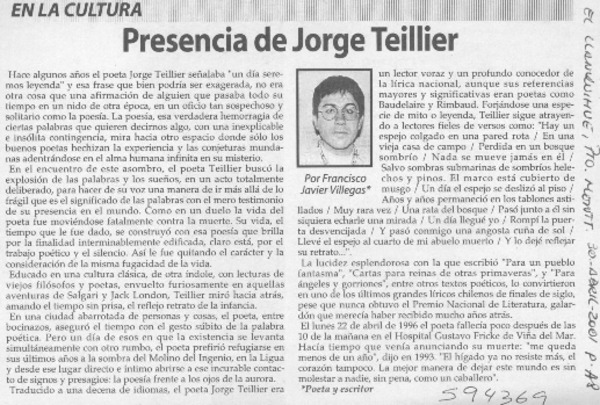 Presencia de Jorge Teillier  [artículo] Francisco Javier Villegas