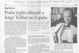 Poeta inglés difunde a Jorge Teillier en España  [artículo] Marcelo Sánchez R.
