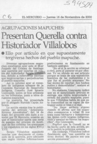 Presentan querella contra historiador Villalobos  [artículo]
