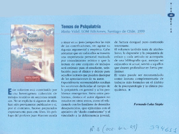 Temas de psiquiatría  [artículo] Fernando Lolas Stepke