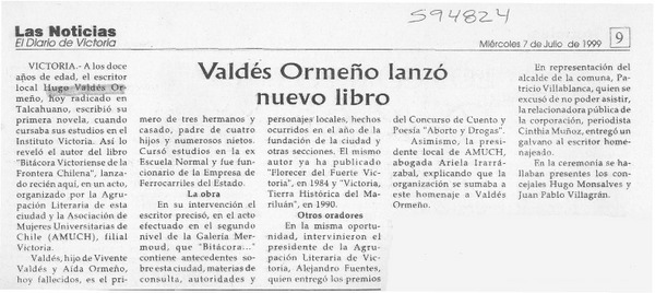 Valdés Ormeño lanzó nuevo libro  [artículo]