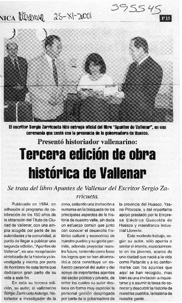 Tercera edición de obra histórica de Vallenar  [artículo]