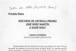 Discurso de entrega Premio José Nuez Martín a Egon Wolf  [artículo] Carola Oyarzún