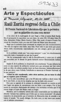 Raúl Zurita regresó feliz a Chile  [artículo]