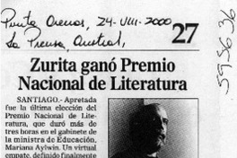 Zurita ganó Premio Nacional de Literatura  [artículo]