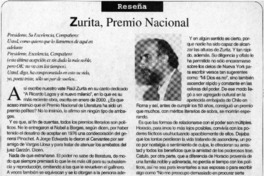Zurita, Premio Nacional  [artículo] Luis López-Aliaga