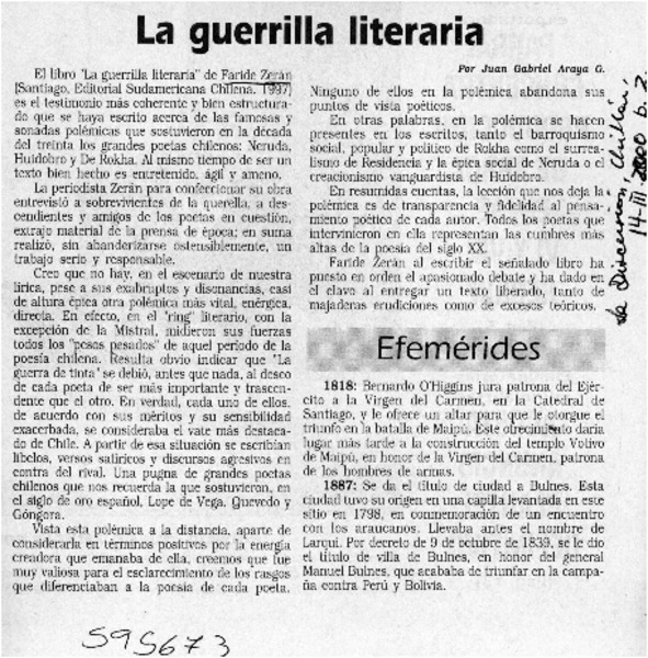 La guerrilla literaria  [artículo] Juan Gabriel Araya G.