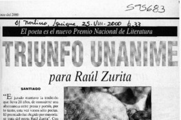 Triunfo unánime para Raúl Zurita  [artículo]
